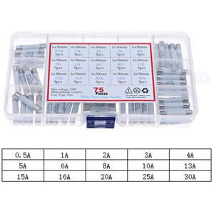 75pcs 6mm x 30mm 250V 고속 블로우 세라믹 퓨즈 구색 혼합 상자 키트 0.5A 1A 2A 3A 4A 5A 6A 8A