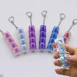 일자형 4구 LED 불빛 키캡 클리커 딸깍이 키보드 장난감 피젯토이 키링