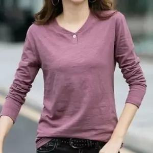 여자 무지 티셔츠 라운드넥 긴팔 티 단추 골프 데일리 무지티 냉감긴팔 긴팔티 롱티셔츠 가오리티셔츠