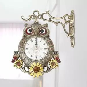 데일리데코 델로이 엔틱 썬플라워 부엉이 양면 벽시계