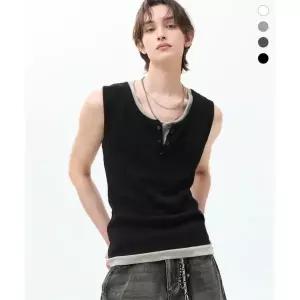 TRILLION 리브드 링 스냅 헨리넥 슬리브리스_4color