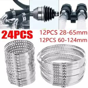24PCS 28-124mm 호스 클램프 조정 가능한 스테인레스 스틸 드라이브 샤프트 액슬 커프 클램프 고정 클립 금
