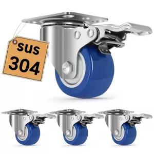 네피쉬 스테인리스 스틸 캐스터 휠 2인치 브레이크 포함 세척 가능한 304개의 헤비 듀티 세트 4개 가구용