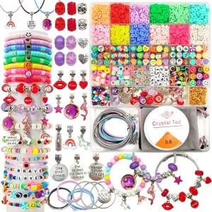 Leitait 소녀 장난감 팔찌 만들기 키트 - 3000개 참 주얼리 용품 부활절 바구니 스터퍼 유니콘/인어 공예