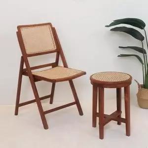 리젠우드H 씨루이 원목 라탄 원형 스툴