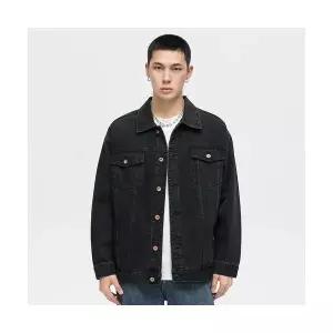 룽나루 남성 청자켓 사계절 입을 수 빈티지 데님 코트 봄가을 멋스러운 칼라 재킷 HO3