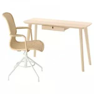 LISABO 리사보 / STIGBYGEL 스티그뷔겔 책상, 의자, 물푸레무늬목 베이지/화이트