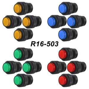 5pcs R16-503 자동 잠금 순간 스위치 4Pin 래칭 재설정 ON-OFF 16mm 푸시 버튼 스위치LED 조명 포함