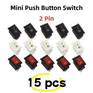 15개 미니 소형 로커 스위치 SPST 블랙 및 레드 스냅인 버튼 AC 250V 3A  6A 2핀 IO 10x15mm 온오프