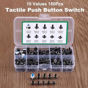 180개 택타일 푸시 버튼 스위치 키트 - 6mm7mm SMD  THT 순간 택트 모음 전자 부품 DIY 수리