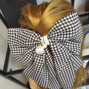 진주체크머리핀이예쁜통 큰리본헤어핀 여자머리핀 데일리머리핀 생일선물 여자헤어핀