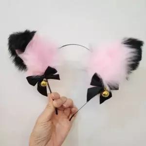 사랑스런 핑크 고양이 귀 퍼 방울 머리띠 캐릭터 고급 러블리 얇은 동물 연말 귀여운