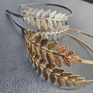 은빛꽃달이 머리띠 금빛화관 장식 꽃밭 헤어밴드 웨딩핀 나뭇잎 웨딩밴드 파티머리띠