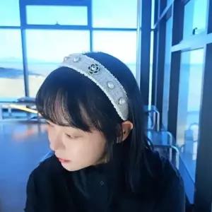 고급스러운 트위드 헤어밴드 진주 머리띠 여성 겨울 벨벳머리띠 여자친구선물