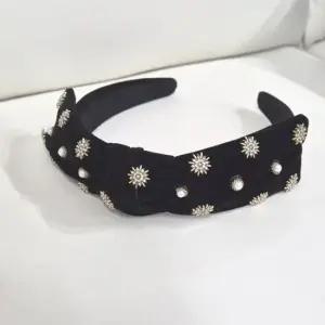 벨벳블랙 머리띠 큐빅진주 헤어밴드 리본장식 연예인머리띠 드레스 사진소품