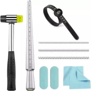 링 사이즈 측정 도구 키트 측정기 금속 주얼리 맨드릴 및 망치 핑거 셰이퍼를 사용하여 구부러진 고정기