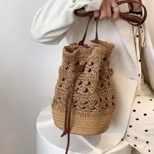 2컬러 밀짚 여름백 복조리백 라탄가방 버킷햇 끈조절 크로스백 데일리가방