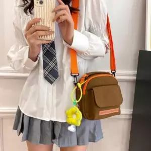 캔버스 미니 꽃키링 학생가방 크로스백 토트 가방 여성 미니크로스백