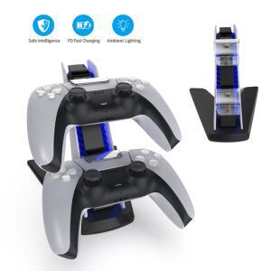 호환 컨트롤러용 고속 충전 도크 크래들 5 DualSense용 듀얼 컨트롤러 충전 도킹 스테이션 무선 게임패드