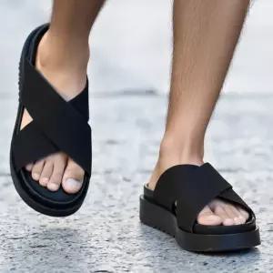 데일리 쿠션 통굽 크로스 스트랩 슬라이드 슬리퍼 크로스슬리퍼 슬라이드슬리퍼