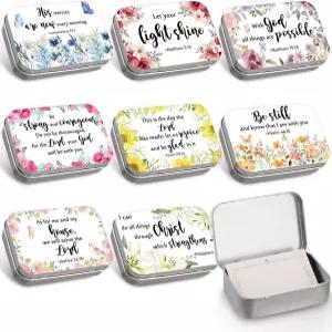 아셀레직 24세트 기독교 선물 깡통 상자 120개 포함 성경 구절 카드 영감을 주는 격려 종교적 발렌타인