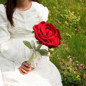 호환 1개 대형 니트 장미 인공 꽃 수제 니트 훅 뜨개질 커플 선물, 발렌타인데이 선물