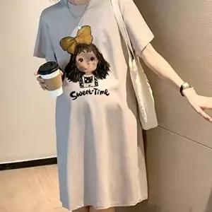 고품질 bns 편안한 임부 미디 원피스 반팔 라운드넥 빅사이즈 임부원피스 임산부원피스 산모원피스 WFLWQX