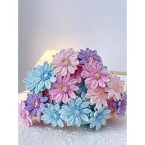 호환 수제 니트 실 꽃 거베라 완성된 니트 인공 꽃다발 장식 다용도 영원한