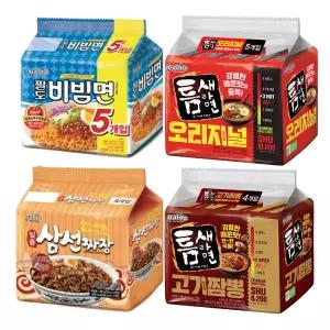 팔도 인기라면 4종(틈새고기짬뽕, 120g, 4입, 1개 + 비빔면, 130g, 5입, 1개 + 일품삼선짜장, 120g, 4입, 1개 + 틈새라면, 120g, 5입, 1개)