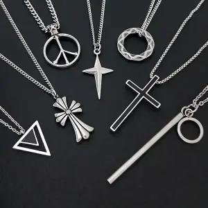 남자 목걸이 써지컬스틸 체인 가죽 십자가 반지 롱