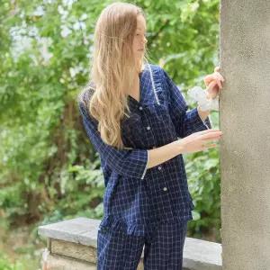 메이플라워 윈도우체크 V넥 7부 순면 여성 빅사이즈 잠옷 세트