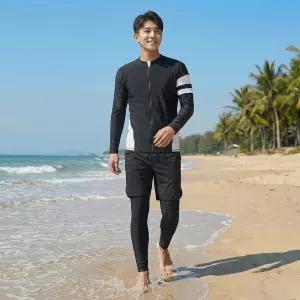 남성 래쉬가드세트 집업 비치웨어 커플 수영복 블랙3종