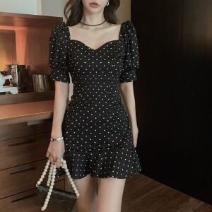 잘생쁨 날씬해보이는원피스 빅사이즈 섹시 여름 홀복 30대 퍼프 미니 셔링 원피스