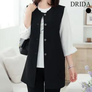 여자 여름 카라 빅사이즈 정장 미디 조끼 베스트 40-50대 미시 중년여성 엄마