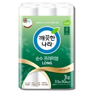 깨끗한나라 3겹 순수 프리미엄 LONG 33m 30롤 화장지