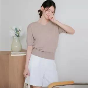 [르포엠]린넨 블렌드 셀린 브이넥 퍼프니트 4종세트