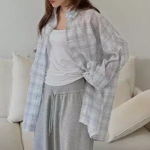 [빅사이즈]이블렛 엔뉴츠 시스루 린넨 체크 셔츠 제이스타일