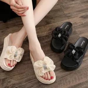 여성 통굽 리본 슬리퍼 사무실 키높이 실내화 슈즈 여자슬리퍼 인기슬리퍼 여름슬리퍼