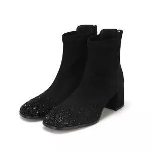 [BABARA]바바라 스웨이드 큐빅장식 스퀘어토 앵클부츠 6cm_AAE832BK