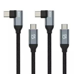 언박싱 렉토 패브릭 90도 L자형 C to C PD 100W E-Marker칩 초고속충전케이블, 블랙 [2개입]