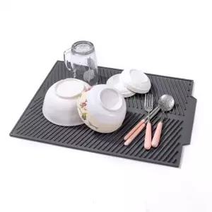 (43x33cm 그레이) 라인 실리콘 드라잉매트/실리콘매트/건조/건조대/씽크대/물받침대/드라잉/보조/컵건조대