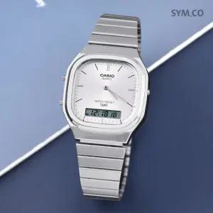 카시오 정품 AQ-240E-7A 빈티지 사각 복각 디자인 아나디지 남녀공용 메탈 시계 c136