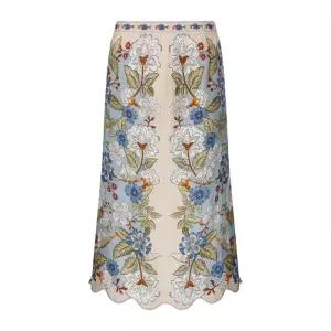 플로럴 스캘럽 헴 리넨 미디 스커트 350503 26046