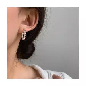 925 실버 스퀘어 볼 원터치 링 귀걸이