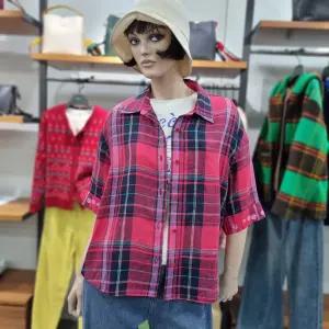 베네통/애플아울렛/자수 커프스 마 100% 체크 셔츠형 블라우스/BABLA2631