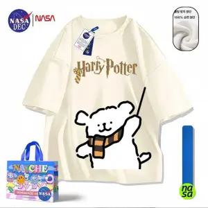 캐릭터 애니 티셔츠 반팔 티 NASA와 해리포터 강아지 라인 프린트가 협업한 및 긴팔 여름용 순면 루즈핏 커