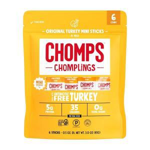 CHOMPS MINI 프리레인지 튀르키예 육포 고기 스낵 스틱, 오리지널 튀르키예, 0.5온스(6팩)