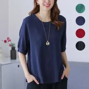 [~2XL] 인견 플리츠 라운드 블라우스 빅사이즈 엄마옷 4종 택1