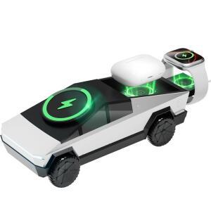 3in 1 마그네틱 고속 무선 충전 데스크탑 사이버트럭 폰 스탠드 (아이폰 17, 16 Pro Max, 애플 &  워치, 에