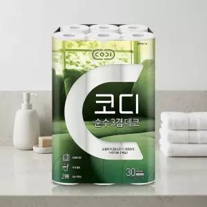 코디 순수 화장지 30롤 30미터 3겹 대용량 부드러운 데일리 위생관리